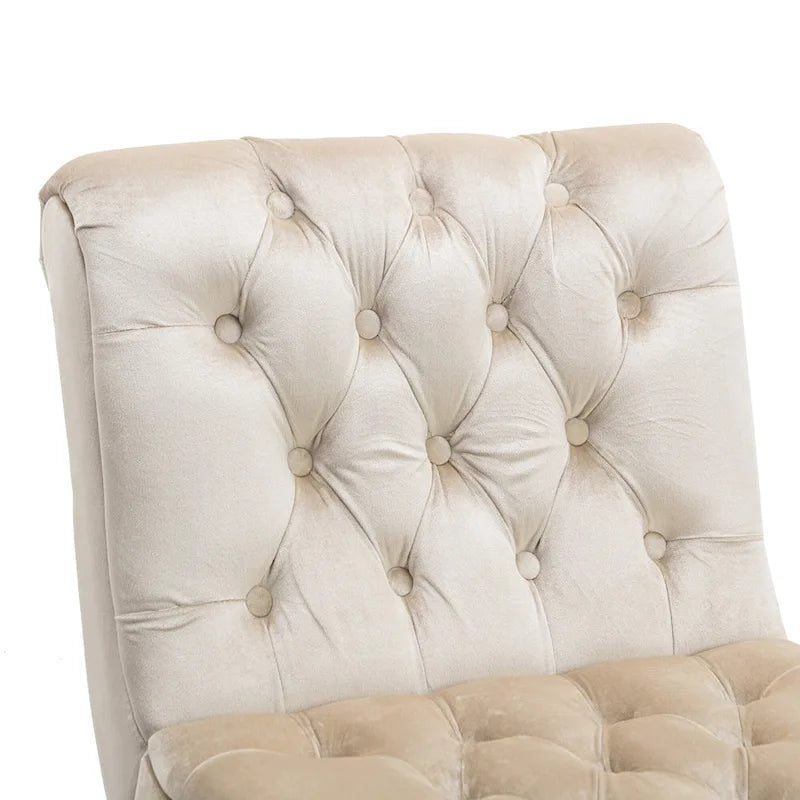Beige 22.83 Buttons Tufted Accent Chair with Wooden Legs