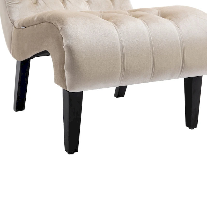 Beige 22.83 Buttons Tufted Accent Chair with Wooden Legs
