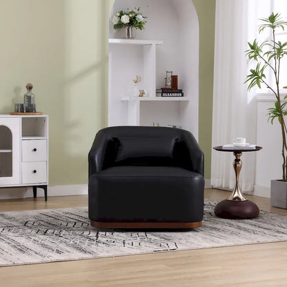 Black PU 31.5 Swivel Barrel Chair with Metal Base