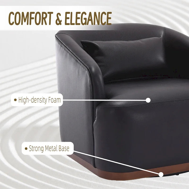 Black PU 31.5 Swivel Barrel Chair with Metal Base