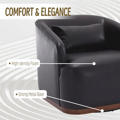 Black PU 31.5 Swivel Barrel Chair with Metal Base