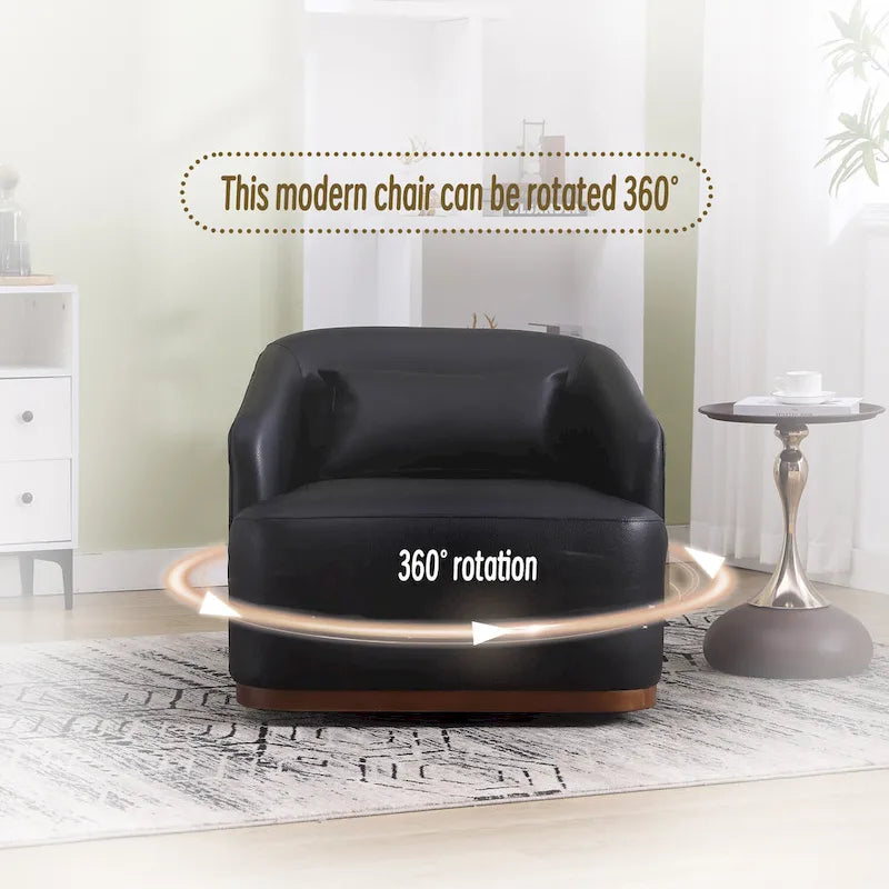 Black PU 31.5 Swivel Barrel Chair with Metal Base