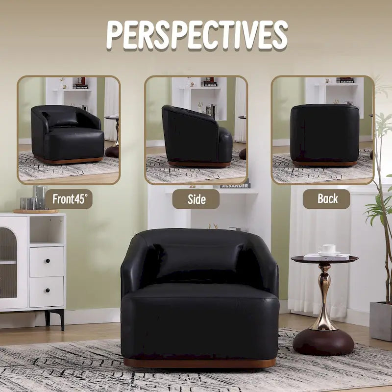 Black PU 31.5 Swivel Barrel Chair with Metal Base