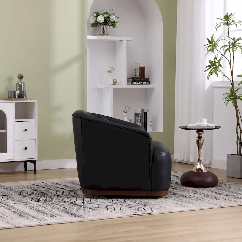 Black PU 31.5 Swivel Barrel Chair with Metal Base