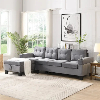 Grey 97.8 Modern 4-Seat Sofa Set with Storage Chaise