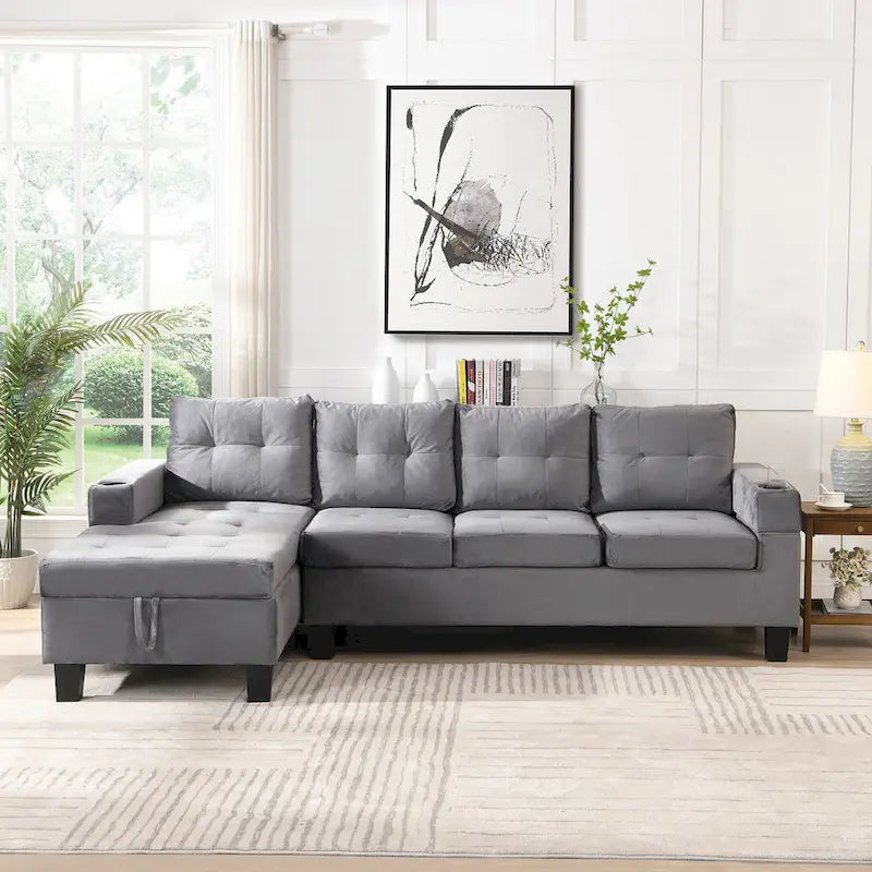 Grey 97.8 Modern 4-Seat Sofa Set with Storage Chaise