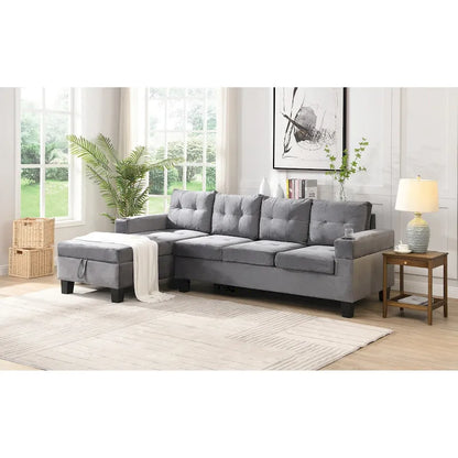 Grey 97.8 Modern 4-Seat Sofa Set with Storage Chaise