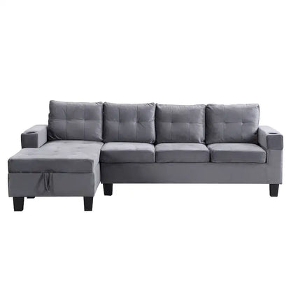 Grey 97.8 Modern 4-Seat Sofa Set with Storage Chaise