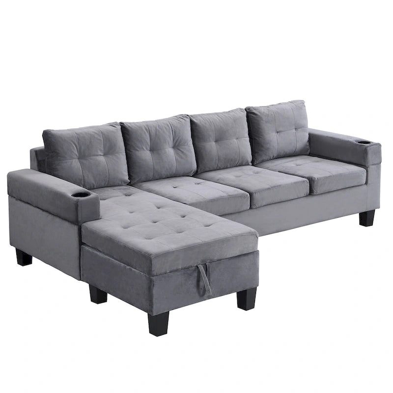 Grey 97.8 Modern 4-Seat Sofa Set with Storage Chaise