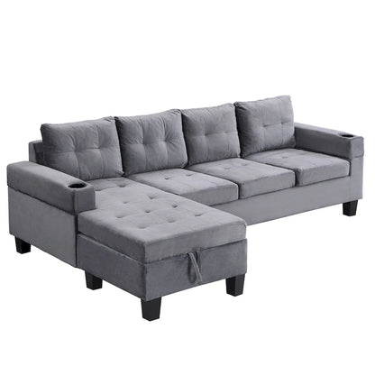 Grey 97.8 Modern 4-Seat Sofa Set with Storage Chaise