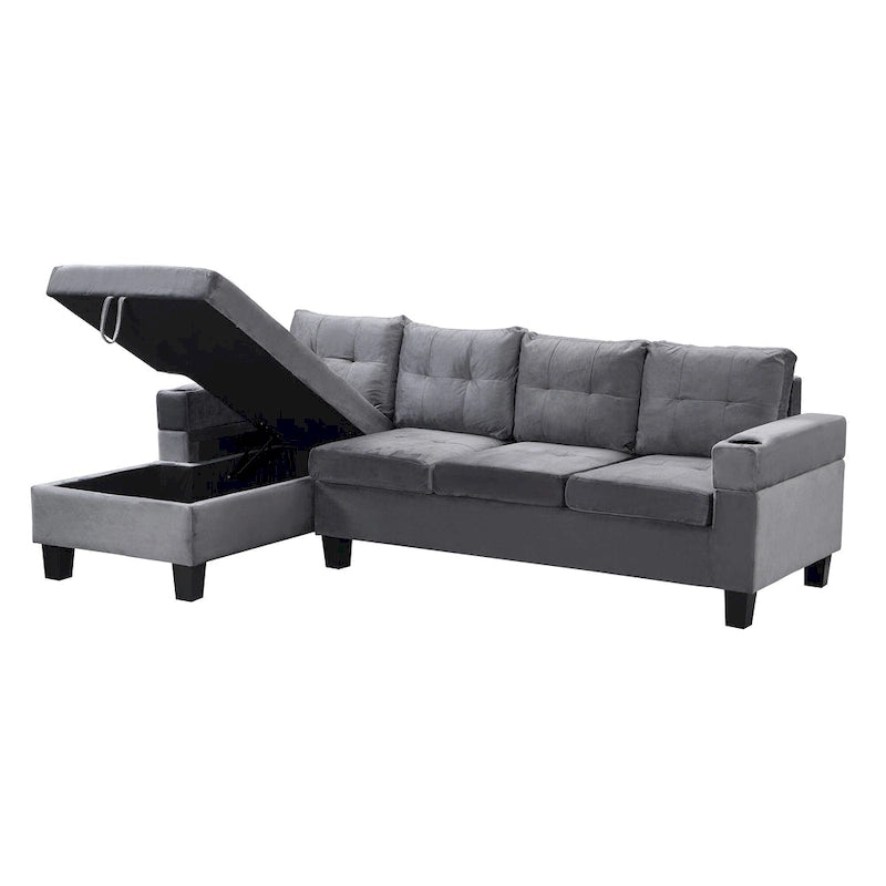 Grey 97.8 Modern 4-Seat Sofa Set with Storage Chaise