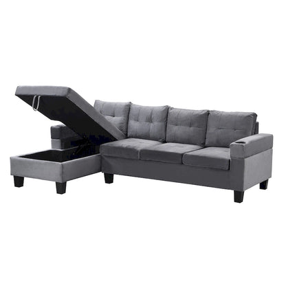 Grey 97.8 Modern 4-Seat Sofa Set with Storage Chaise