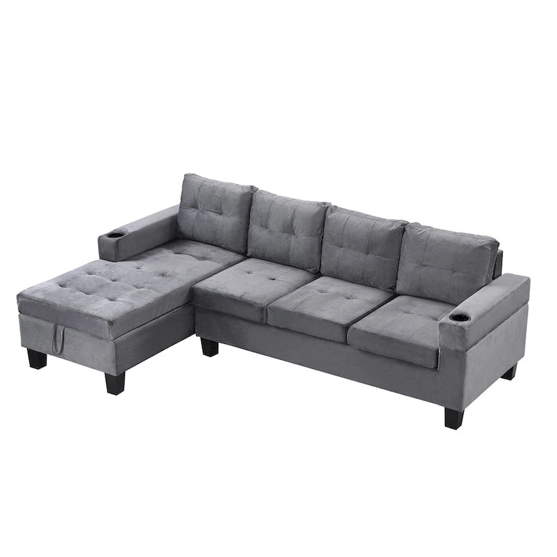 Grey 97.8 Modern 4-Seat Sofa Set with Storage Chaise