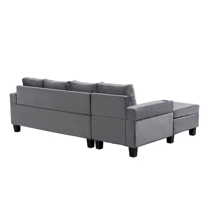 Grey 97.8 Modern 4-Seat Sofa Set with Storage Chaise