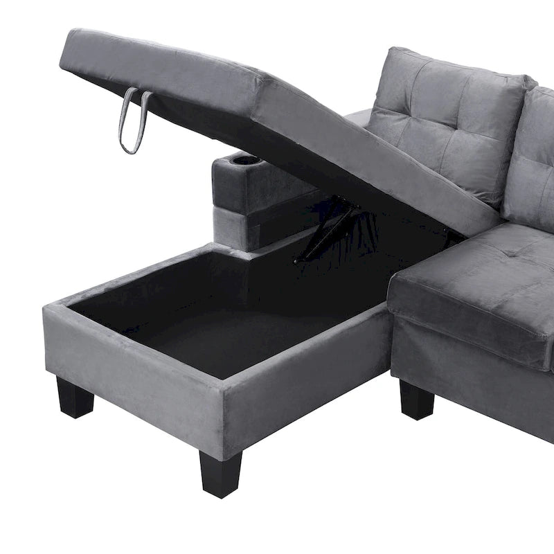Grey 97.8 Modern 4-Seat Sofa Set with Storage Chaise