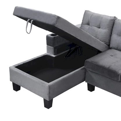 Grey 97.8 Modern 4-Seat Sofa Set with Storage Chaise