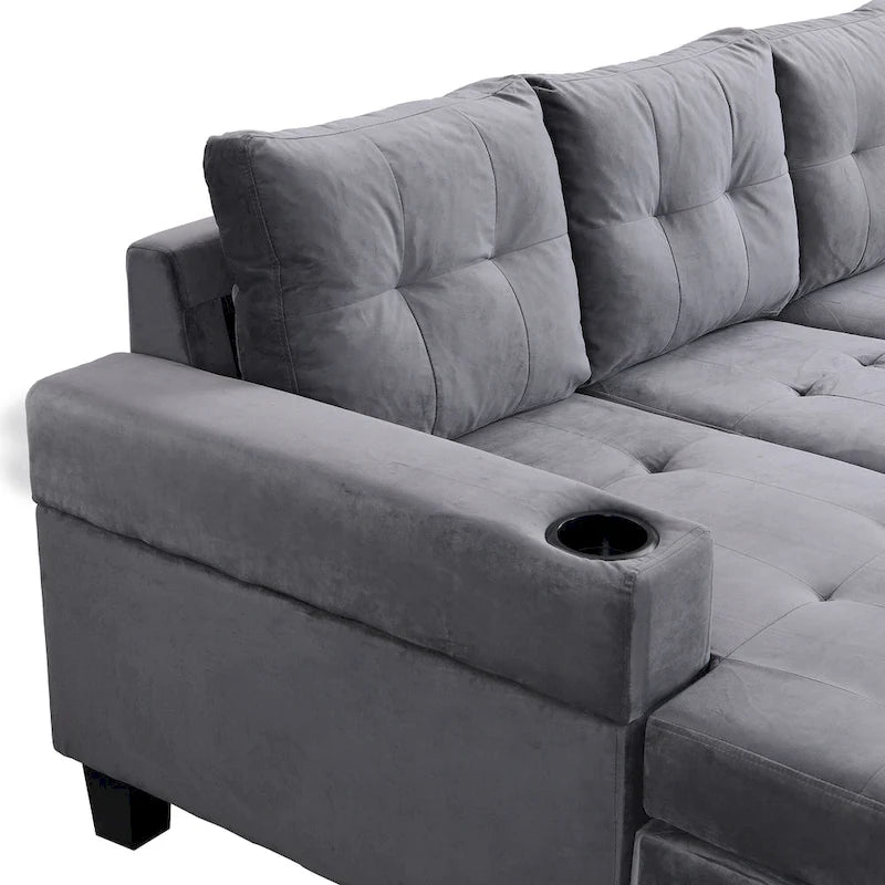 Grey 97.8 Modern 4-Seat Sofa Set with Storage Chaise