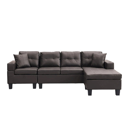 Brown 96.06 Modern L-Shaped 4 Seater Sectional Sofa with Chaise Lounge, Cup Holders, and Throw Pillows