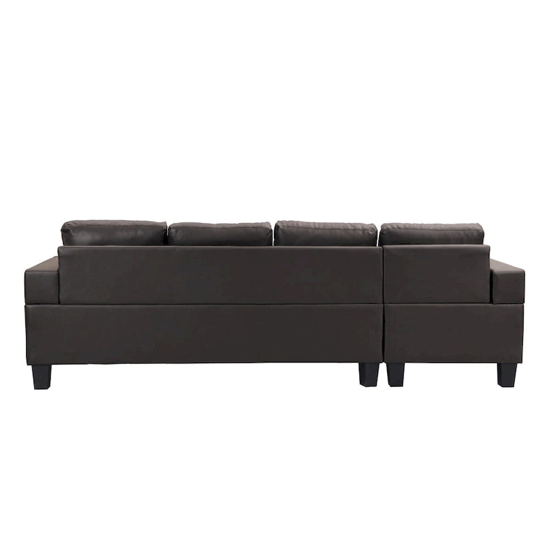 Brown 96.06 Modern L-Shaped 4 Seater Sectional Sofa with Chaise Lounge, Cup Holders, and Throw Pillows