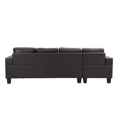 Brown 96.06 Modern L-Shaped 4 Seater Sectional Sofa with Chaise Lounge, Cup Holders, and Throw Pillows