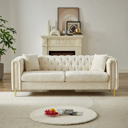 Chenille Tufted Upholstered 3-seater Sofa with Metal Legs