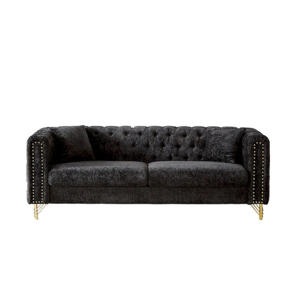 Chenille Tufted Upholstered 3-seater Sofa with Metal Legs