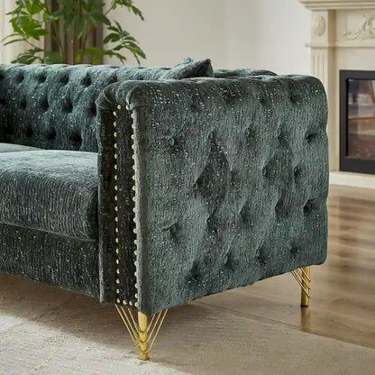Chenille Tufted Upholstered 3-seater Sofa with Metal Legs