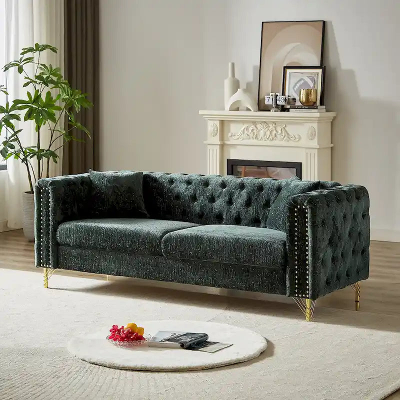 Chenille Tufted Upholstered 3-seater Sofa with Metal Legs
