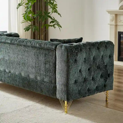 Chenille Tufted Upholstered 3-seater Sofa with Metal Legs