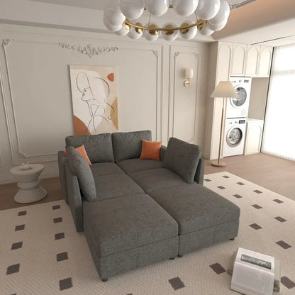 Grey 123 U-Shaped Modular 4-Seat Sectional Sofa with Storage Ottomans