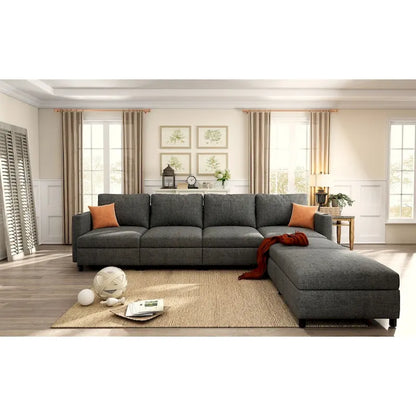 Grey 123 U-Shaped Modular 4-Seat Sectional Sofa with Storage Ottomans
