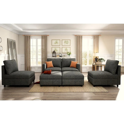Grey 123 U-Shaped Modular 4-Seat Sectional Sofa with Storage Ottomans