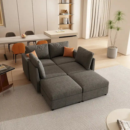 Grey 123 U-Shaped Modular 4-Seat Sectional Sofa with Storage Ottomans