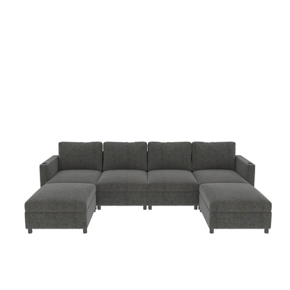 Grey 123 U-Shaped Modular 4-Seat Sectional Sofa with Storage Ottomans