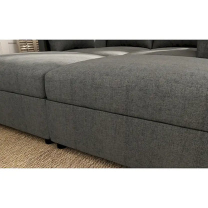 Grey 123 U-Shaped Modular 4-Seat Sectional Sofa with Storage Ottomans