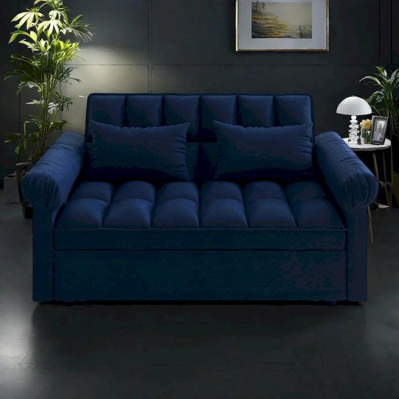 56 Foam 2-Seater Sofa Bed with Pull-Out Sleeper and Adjustable Backrest