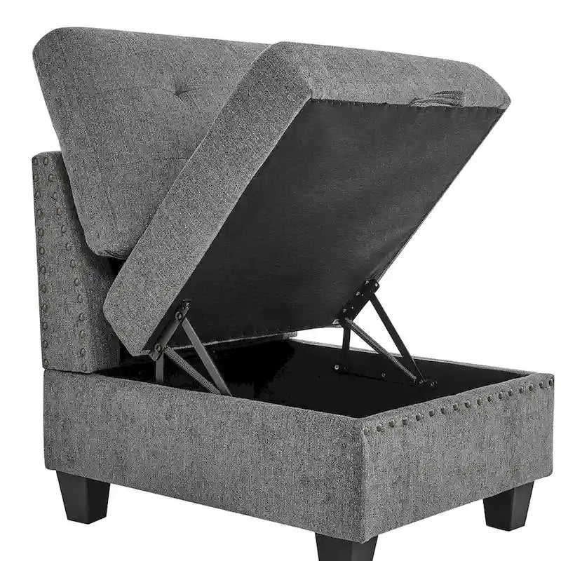 Grey 116 U-Shaped 6-Seat Modular Sectional Sofa with Four Individual Chairs and Two Corner Pieces, Includes Storage Options