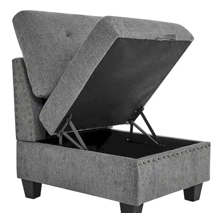 Grey 116 U-Shaped 6-Seat Modular Sectional Sofa with Four Individual Chairs and Two Corner Pieces, Includes Storage Options