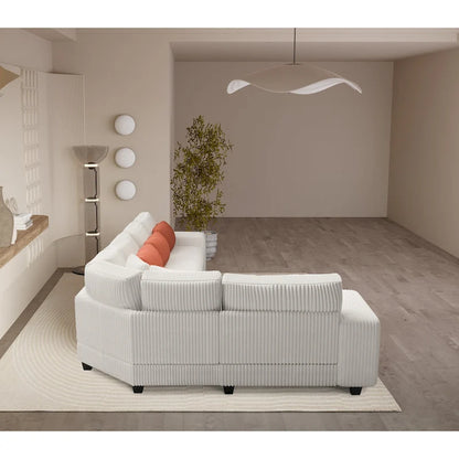 142 L-Shaped 5-Seater Modular Sectional Sofa with Pillow, Wooden Armrests, and Versatile Storage Shelves