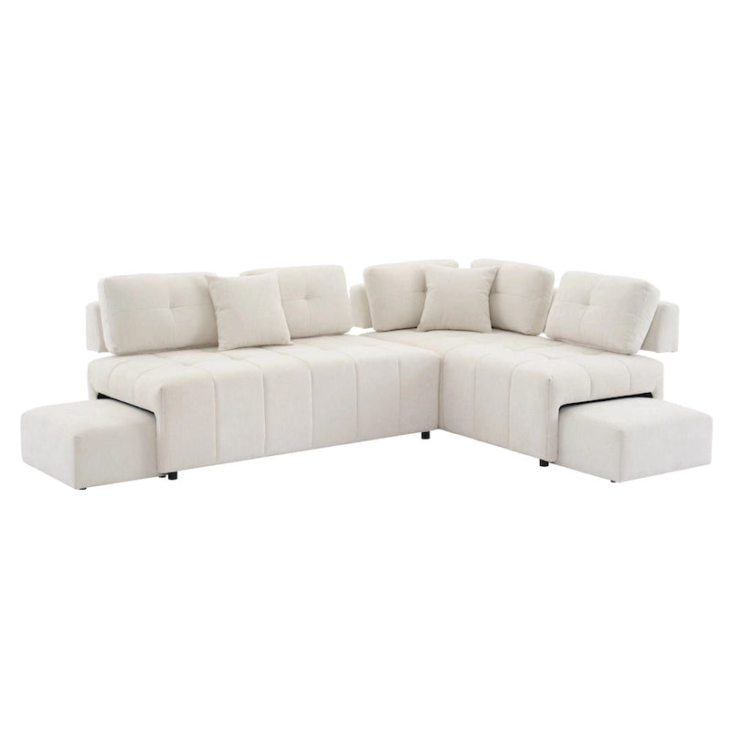 91.73 L-Shaped 4 Seater Sectional Sofa with 2 Hidden Stools, 2 Removable Lumbar Pillows, and Durable Chenille Upholstery