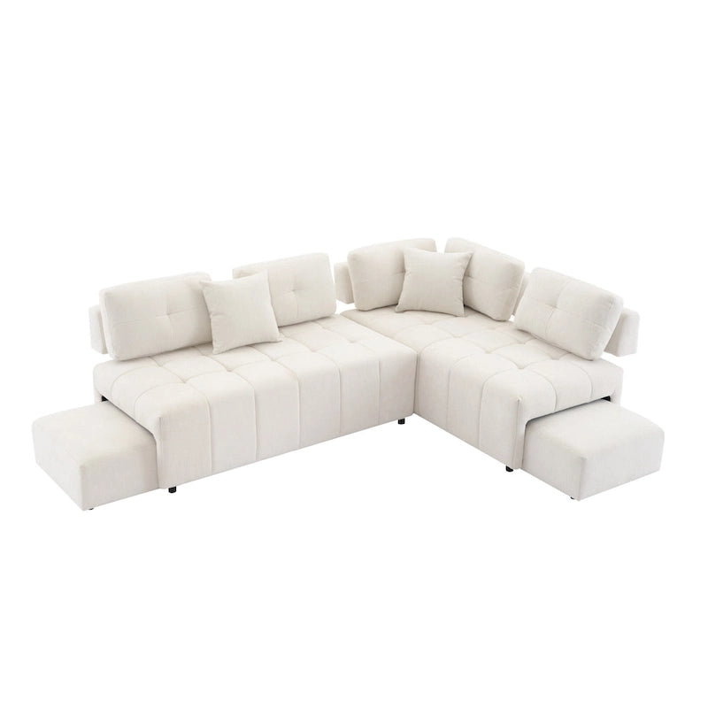 91.73 L-Shaped 4 Seater Sectional Sofa with 2 Hidden Stools, 2 Removable Lumbar Pillows, and Durable Chenille Upholstery