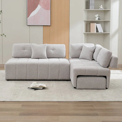 91.73 L-Shaped 4 Seater Sectional Sofa with 2 Hidden Stools, 2 Removable Lumbar Pillows, and Durable Chenille Upholstery