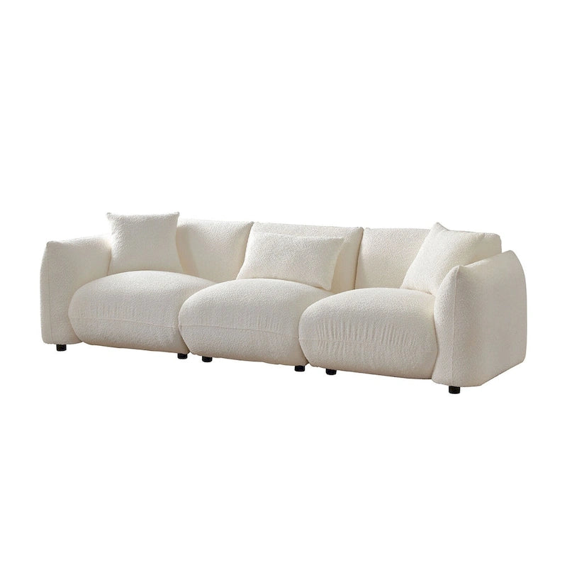 Mid Century Modern 102.36 Boucle Upholstered 3-seater Sofa with Pillows for Livingroom