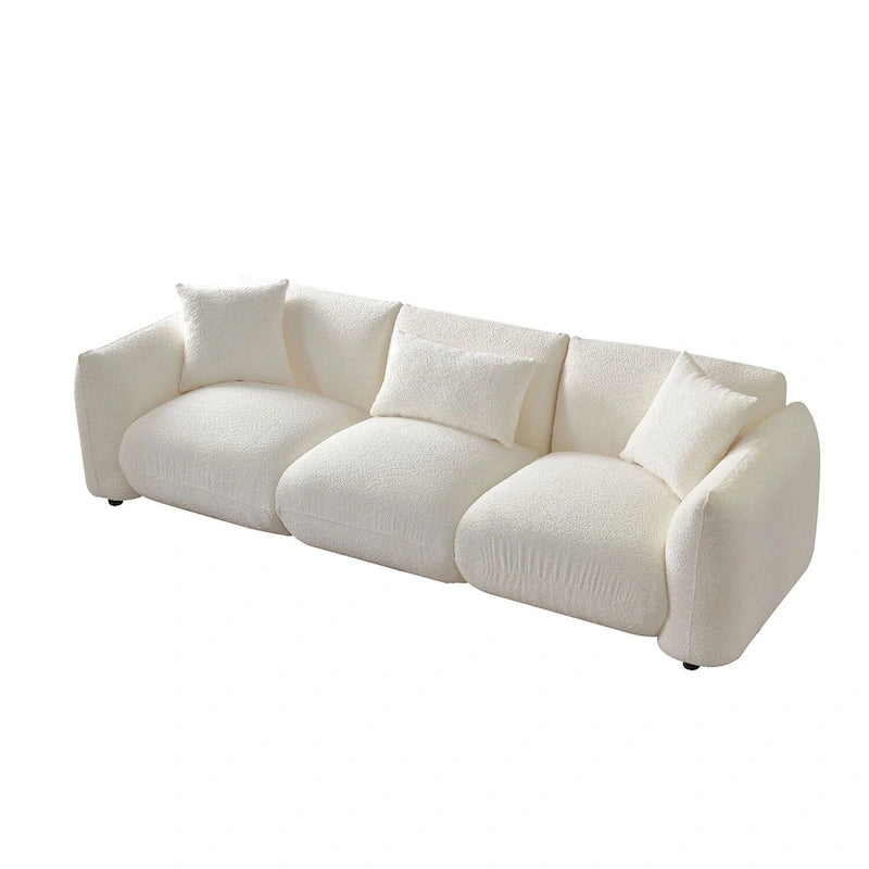 Mid Century Modern 102.36 Boucle Upholstered 3-seater Sofa with Pillows for Livingroom