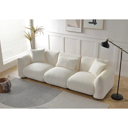 Mid Century Modern 102.36 Boucle Upholstered 3-seater Sofa with Pillows for Livingroom