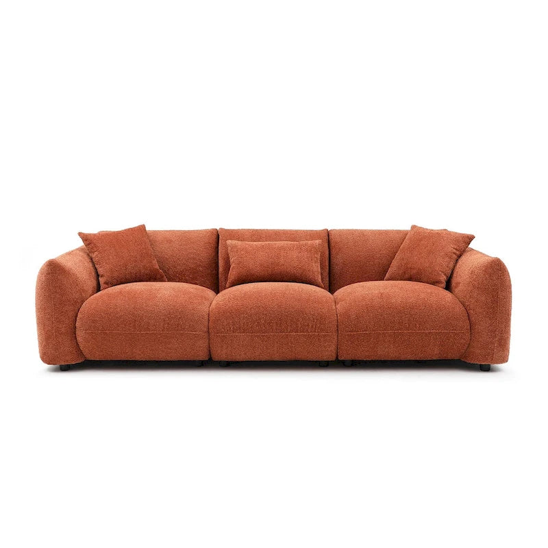 Mid Century Modern 102.36 Boucle Upholstered 3-seater Sofa with Pillows for Livingroom