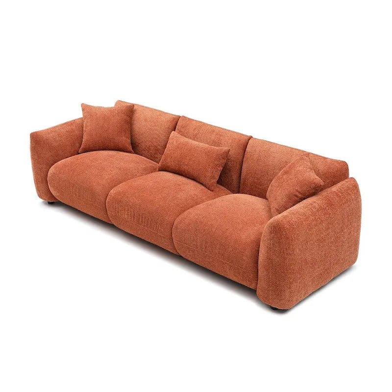 Mid Century Modern 102.36 Boucle Upholstered 3-seater Sofa with Pillows for Livingroom