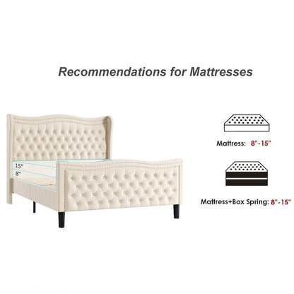 Modern Velvet Platform Bed with Upholstered Headboard