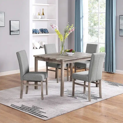 Rustic Style 5-Piece Dining Set with Rectangular Small Space Table and 4 Upholstered Dining Chairs
