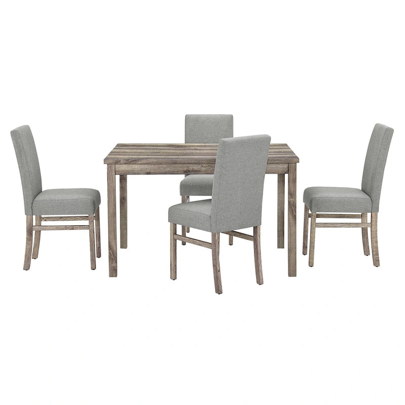 Rustic Style 5-Piece Dining Set with Rectangular Small Space Table and 4 Upholstered Dining Chairs